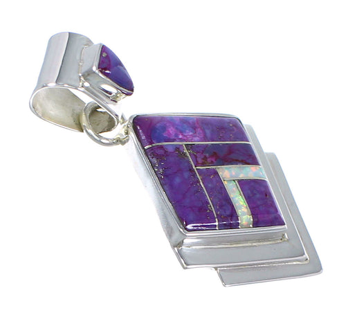 Genuine Sterling Silver Magenta Turquoise And Opal Southwest Pendant YX67633